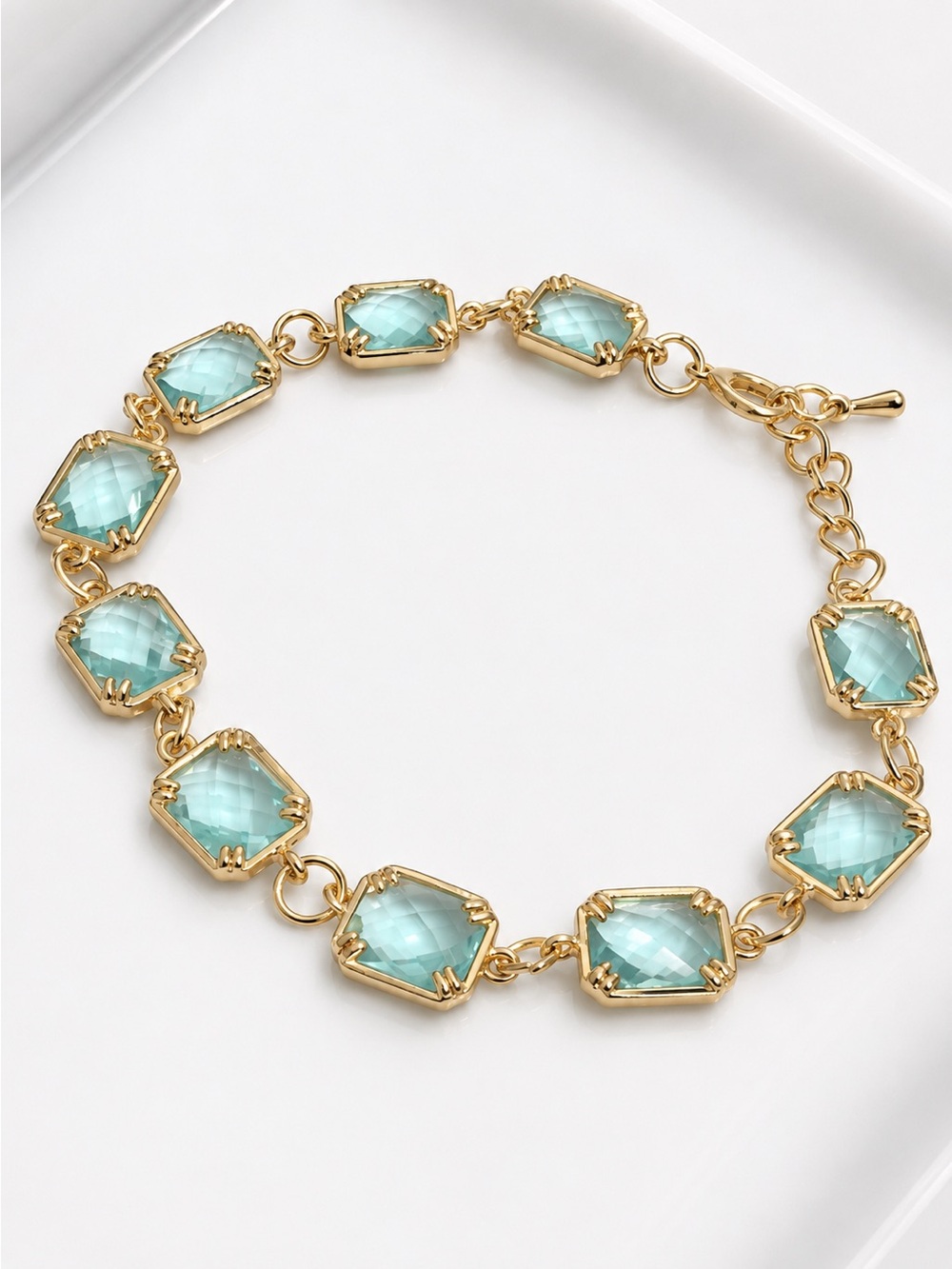 Gold Plated Aquamarine Glass Stone Bracelet